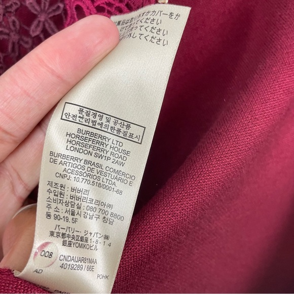 Burberry London Macrame Yoke 3/4 Sleeve Dress Carmine Red Size Large - Picture 11 of 14